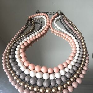 Beaded Layered Color Block Necklace Neutral Tones